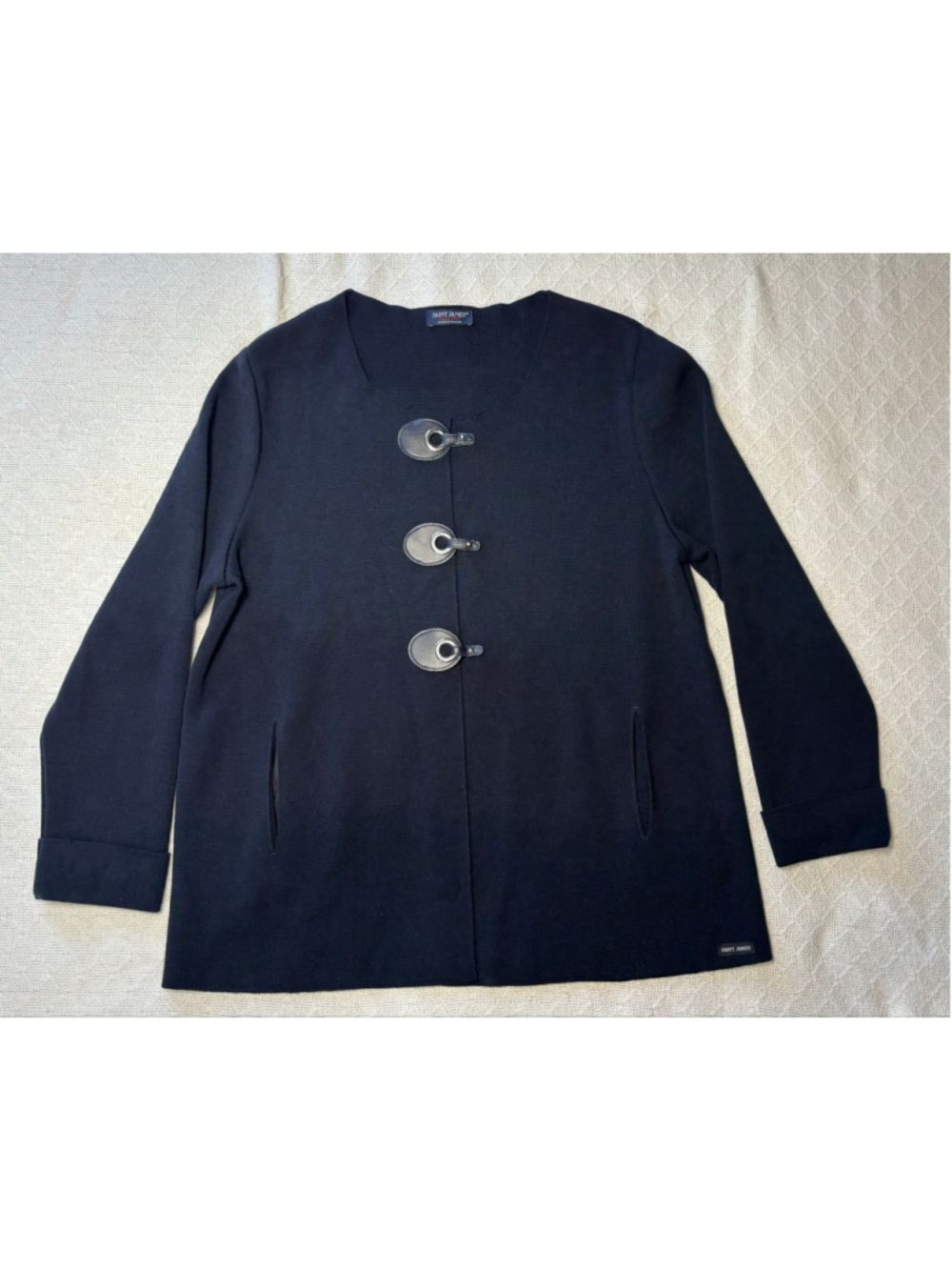 Vintage Saint James Wool Toggle Cardigan Jacket Navy Size 14 French Prep Chic